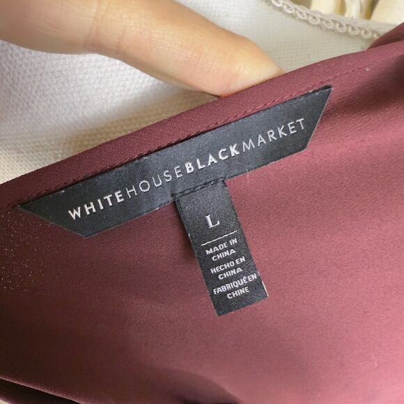 White House Black Market sz. Large Burgundy dress, soft girl sheer sleeves #3745 - Picture 4 of 6